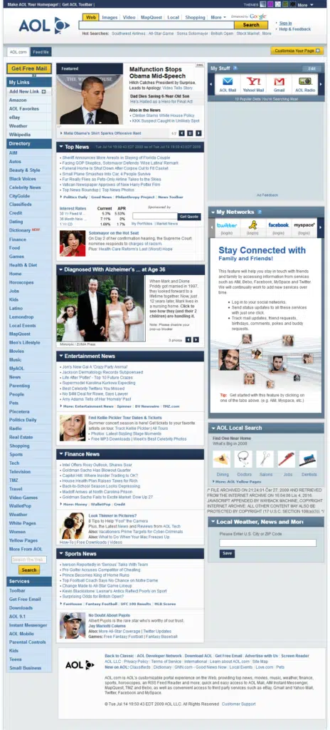 Screenshot alte AOL Website