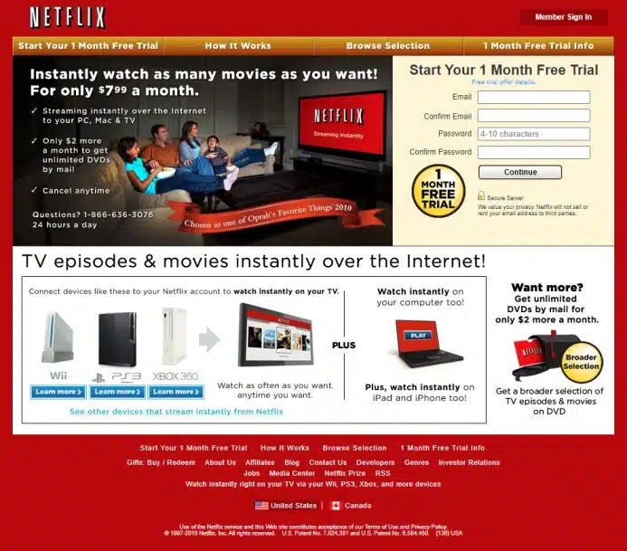 Websites heute und früher, Webdesign - 15 Jahre später, Netflix Website