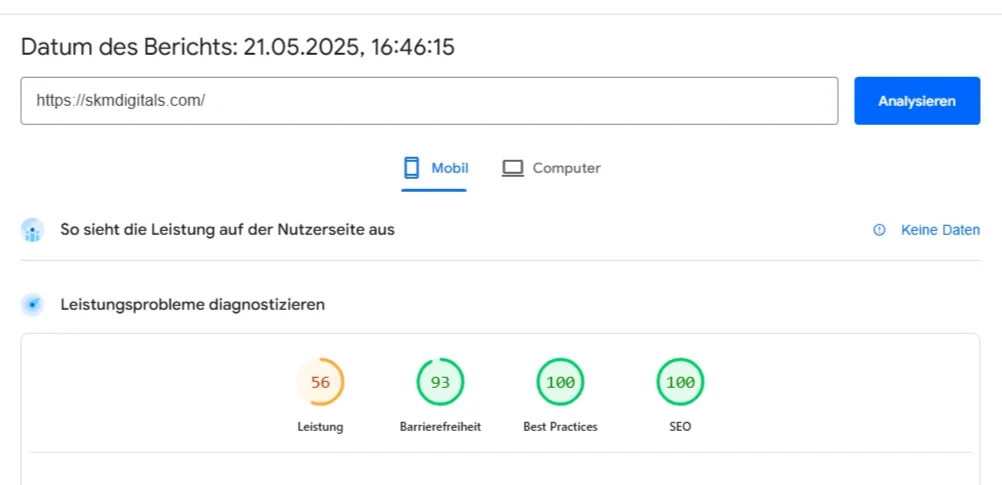 pagespeed analytics screenshot