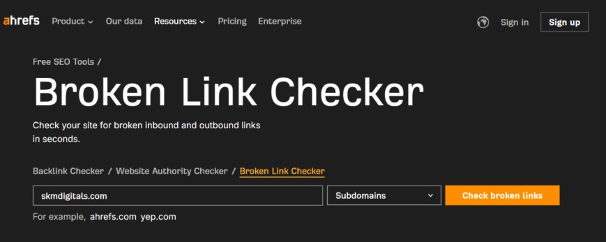Ahrefs - broken link checker